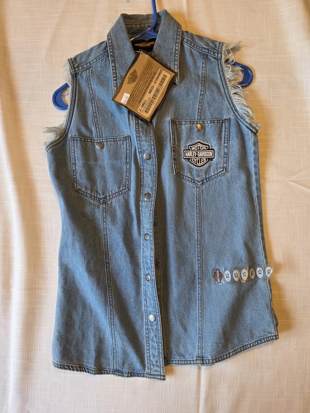 Harley-Davidson Light Blue Denim Vest with Chest Patch 24 YEARS OLD NWT!!